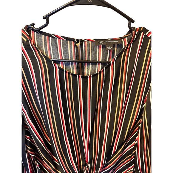 🍒 2/$20 🍒 INC Long Sleeve Striped Business Casual Blouse Knot Front sz L - Picture 3 of 9